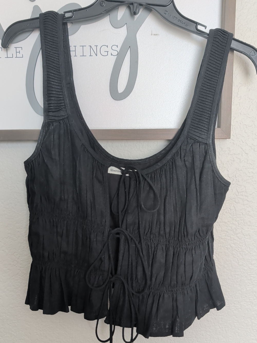 Abercrombie & Fitch Black Ruched Tie-Front Tank